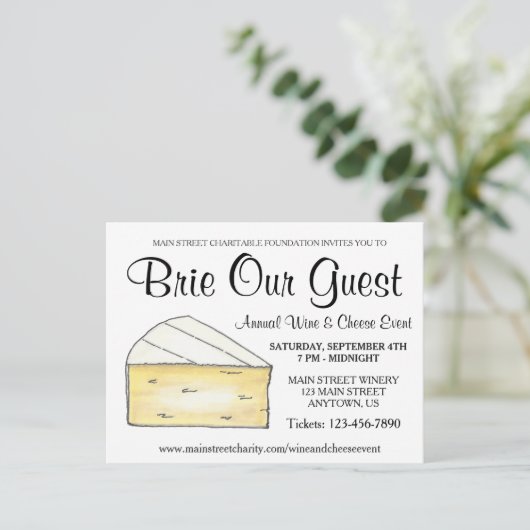 Weinkäsesorten Cocktail Party Brie Unser Gast Einladungspostkarte (Stehend Vorderseite)