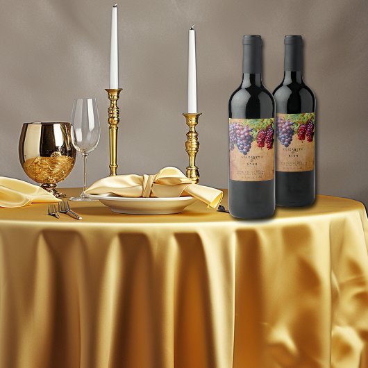 Weinkeller Hochzeit Lila Rote Trauben Weinetikett