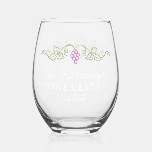 Weinkeller Lila Trauben Individuelle Name Datum we Weinglas Ohne Stiel (Vorderseite)