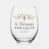 Weinkeller Lila Trauben Personalisiert Name Datum Weinglas Ohne Stiel (Vorderseite)