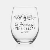 Weinkeller mit Trauben Personalisiert Name und Dat Weinglas Ohne Stiel (Vorderseite)