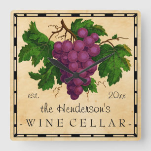 Weinkeller mit Trauben-Vintagem personalisiertem Quadratische Wanduhr