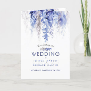 Weinkellerei Aquarellblau-graue weiße Hochzeit Programm