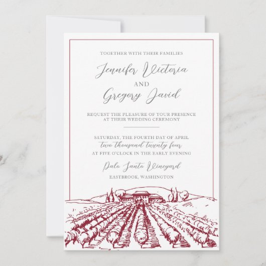 Weinkellerei Einladung mit Zeichnend Weinberg (Vorderseite)