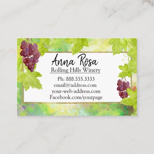 *~* Weinkellerei Weintrauben Weintrauben Visitenkarte (Rückseite)