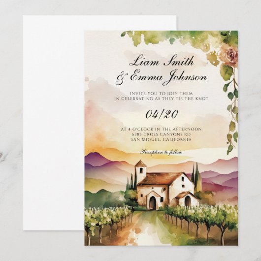 Weinkellerlandschaft Einladung Hochzeit (Vorne/Hinten)