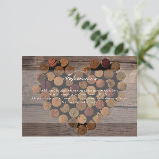 Weinkork - rustikale Informationskarte Begleitkarte (Stehend Vorderseite)