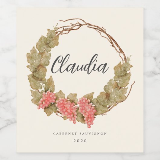 Weinkreide mit Aquarellwein Weinetikett (Einzelnes Label)