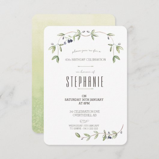 Weinkultur Olivenblatt Einladung (Vorne/Hinten)