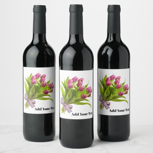 Weinlabel mit rosa Tulpe Weinetikett (Flaschen)