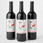 Weinlabel "Red Christmas Flamingo Holidays" Weinetikett (Flaschen)
