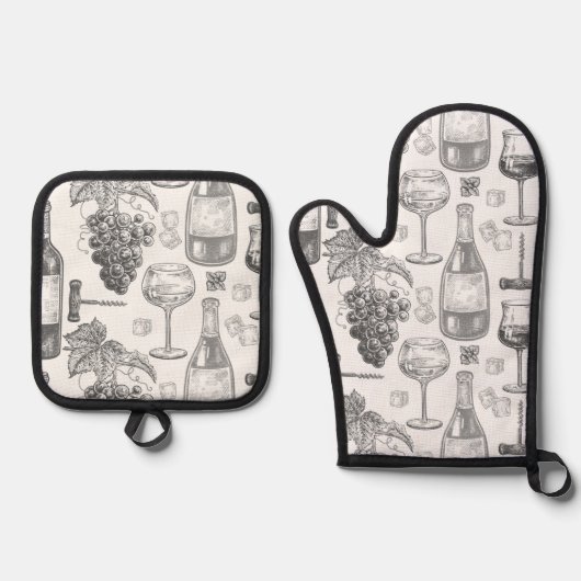 Weinland B/W Ofenhandschuh & Topflappen-Set (Vorderseite)