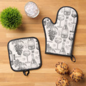 Weinland B/W Ofenhandschuh & Topflappen-Set (Oben Unten)