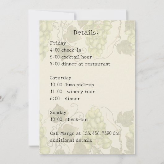 Weinland Junggeselinnen-Abschied Einladung (Rückseite)