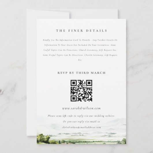 Weinlandschaft Alles in einer Hochzeit RSVP Detail Einladung (Rückseite)