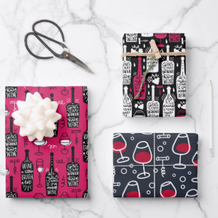 Weinliebhaber Geschenkpapier Set von 3