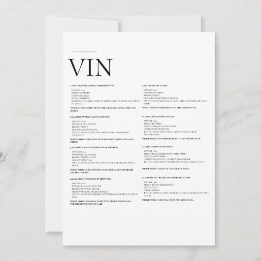 Weinmenü-Papiersignatur - Elegante physische Anzei Einladung (Vorderseite)