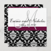 Weinmonogramm Damask Wedding Back Einladung (Vorne/Hinten)
