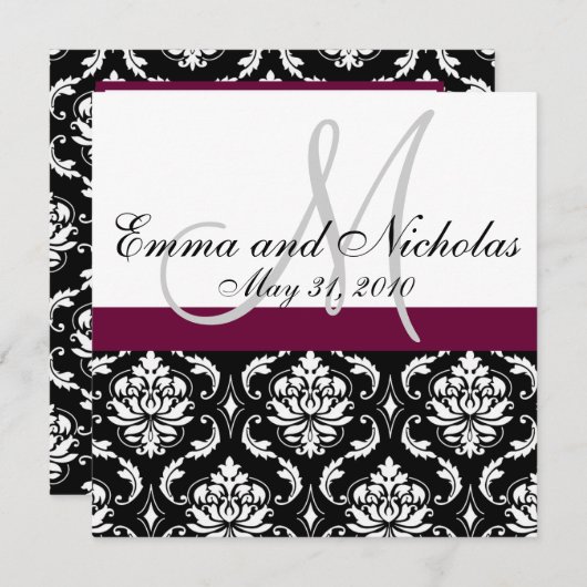 Weinmonogramm Damask Wedding Back Einladung (Vorne/Hinten)