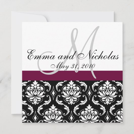 Weinmonogramm Damask Wedding Back Einladung (Vorderseite)