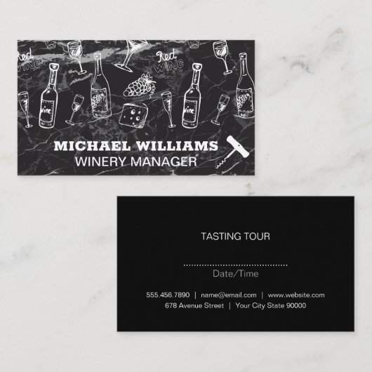 Weinmuster | Korkenschraube | Marmor Visitenkarte (Vorne/Hinten)