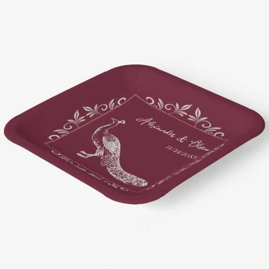 Weinpfau Blüh Polterabend Papier Teller (Gewinkelt)