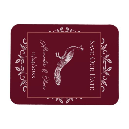 Weinpfau Blühe das Datum speichern Magnet (Horizontal)