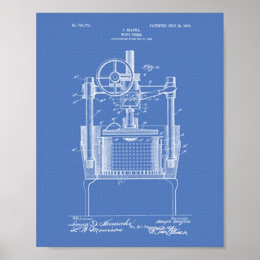 Weinpresse 1903 Patentart Blueprint Poster (Vorne)