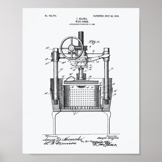 Weinpresse 1903 Weißbuch zum Thema "Patent Art" Poster (Vorne)