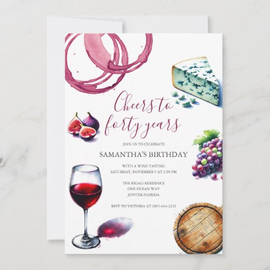 Weinprobe 40. Geburtstag Einladung (Vorderseite)