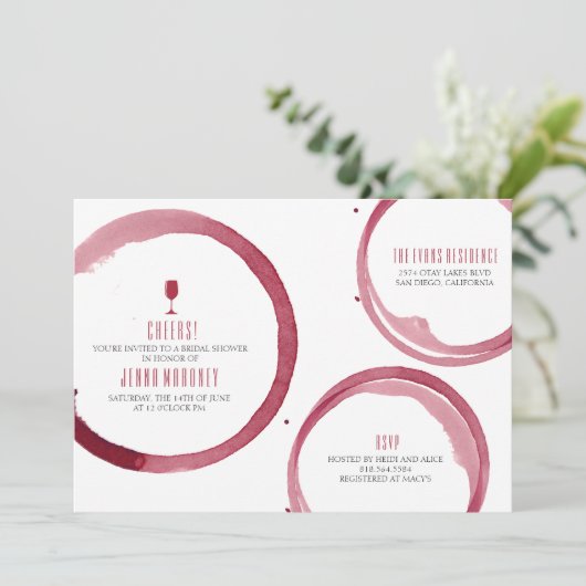 Weinprobe Brautdusche Einladung Rot (Stehend Vorderseite)