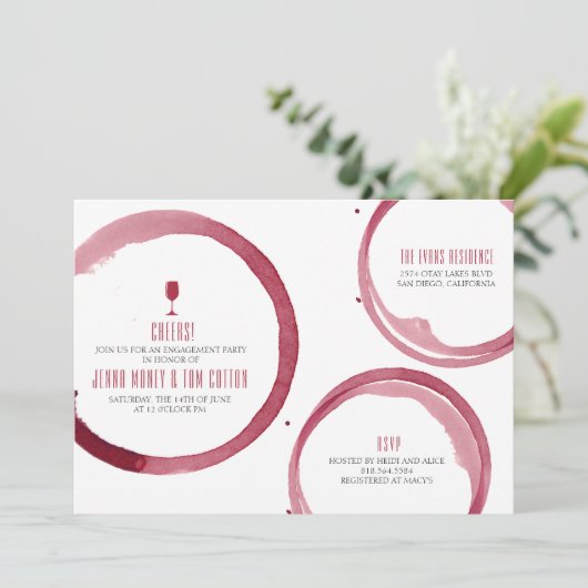 Weinprobe Brautdusche Einladung Rot (Stehend Vorderseite)