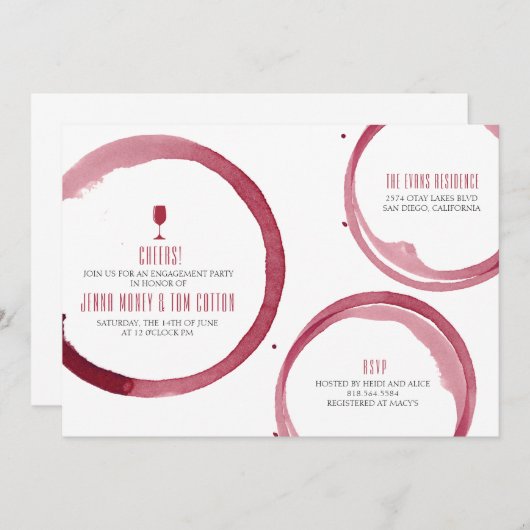 Weinprobe Brautdusche Einladung Rot (Vorne/Hinten)