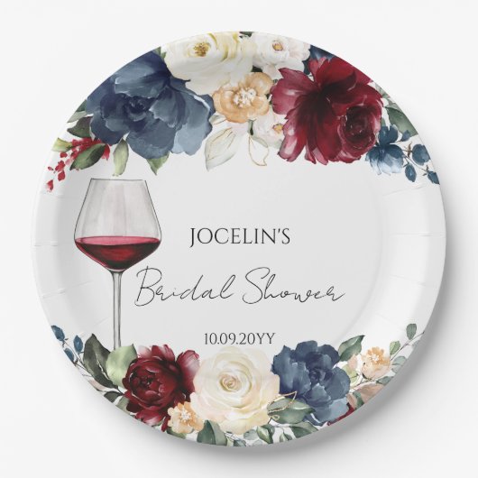 Weinprobe Burgund Brautparty Pappteller (Vorderseite)