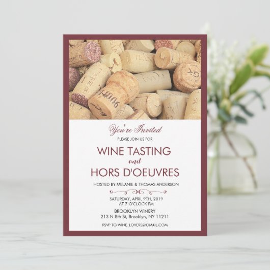 Weinprobe Cork Einladung (Stehend Vorderseite)