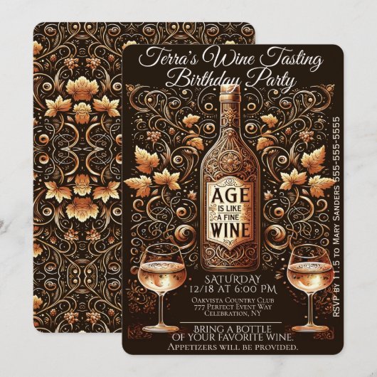 Weinprobe Geburtstagsparty Einladung (Vorne/Hinten)