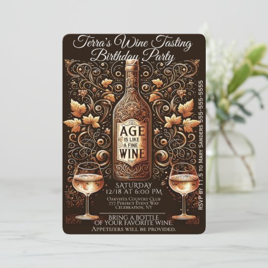 Weinprobe Geburtstagsparty Einladung (Stehend Vorderseite)