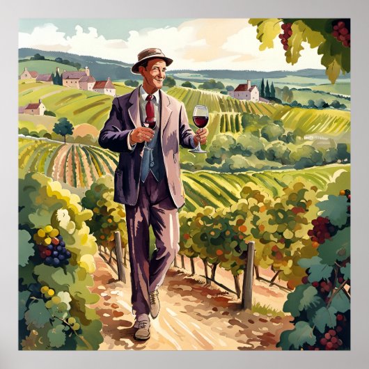 Weinprobe in Burgund Print Poster (Vorne)
