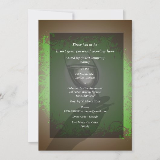 Weinprobe Party ~ 5 x 7 Einladung (Rückseite)