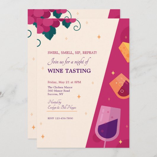 Weinprobe Party Einladung (Vorne/Hinten)