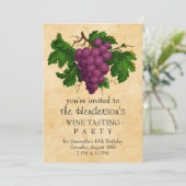 Weinprobe Party Vintage Weintrauben Personalisiert Einladung (Stehend Vorderseite)
