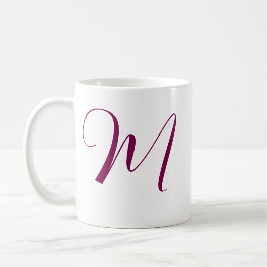 Weinrosa Monogramm Anfangsname Hochzeitsgeschenk Kaffeetasse (Links)