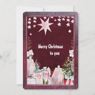 weinrosa Winterurlaubskarte