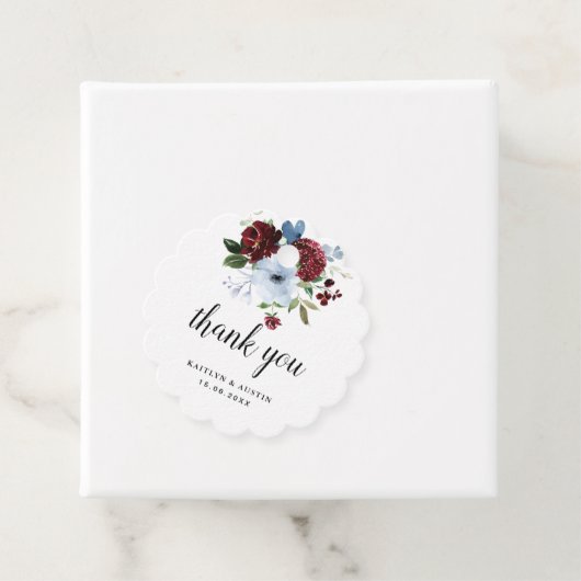 weinrosafarbene Hochzeit der blauen Blume Geschenkanhänger (Beispiel)