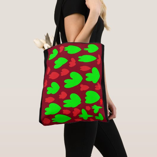 Weinrot und Kalkgrün gemustert Tasche (Von Nahem)