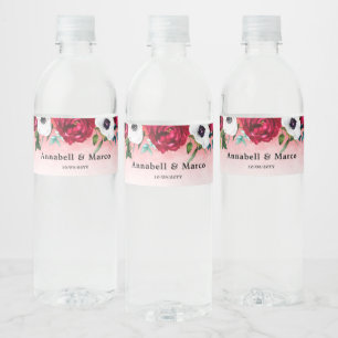 Weinrot Weiß Floral  Wasserflaschenetikett