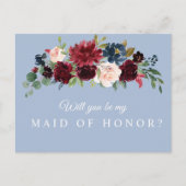 weinrote blaue Trauzeugin Einladungspostkarte (Vorderseite)