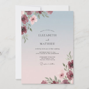 Weinrote Blütenblatt-Hochzeit Einladung