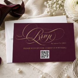 Weinrote elegante Kalligrafie Hochzeit RSVP Karte