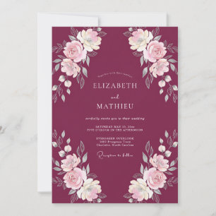Weinrote Florale Hochzeit Einladung